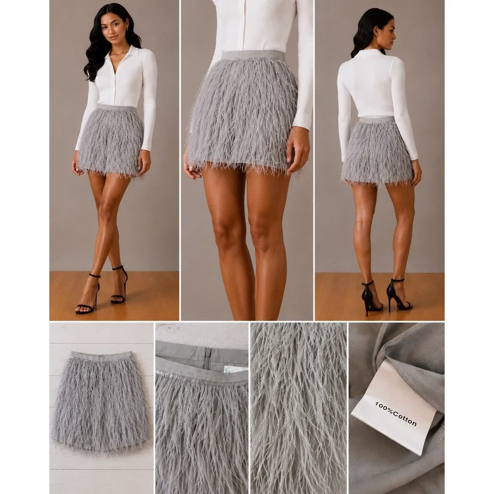 The‎ Queen  of Sparkles Grey Feather Mini Skort NWT Size L Party Glam Skirt
